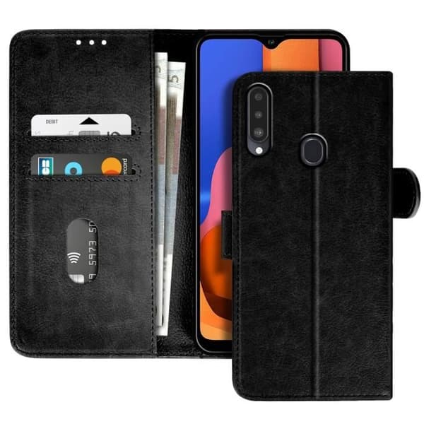 Fodral för Samsung Galaxy A20s Fickportfölj och Video Stöd Svart