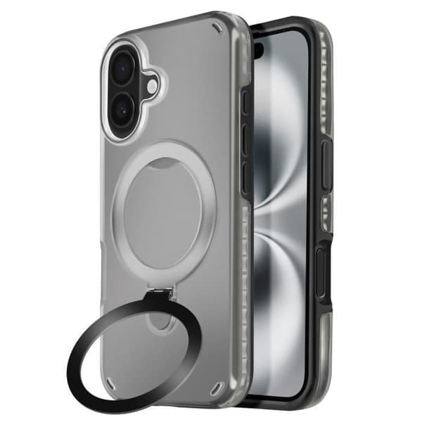 Coque MagSafe för iPhone 16 Plus Stöttålig med Fällbart Stöd Svart
