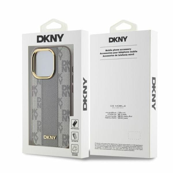 Coque iPhone 15 Pro Max - DKNY Läder med Rutor Mono Mönster MagSafe (DKHMP15XPCPVSLE) - Beige