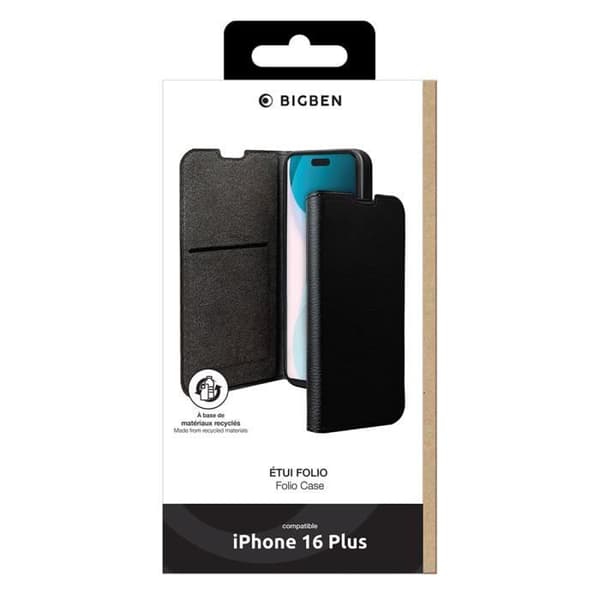 iPhone 16 Plus-fodral - BIGBEN - Folio-plånbok - Ställningsfunktion - Färg Svart - Syntetiskt material
