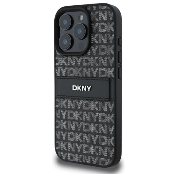 IPhone 16 Pro Fodral - DKNY Läder Hårdpansar Textur Mönster Tonal Rand (DKHCP16LPRTHSLK) - Noir