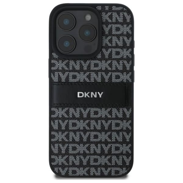IPhone 16 Pro Fodral - DKNY Läder Hårdpansar Textur Mönster Tonal Rand (DKHCP16LPRTHSLK) - Noir