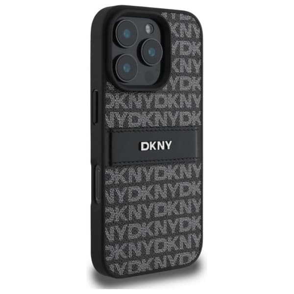IPhone 16 Pro Fodral - DKNY Läder Hårdpansar Textur Mönster Tonal Rand (DKHCP16LPRTHSLK) - Noir