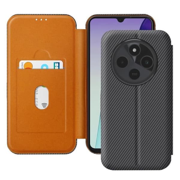 Kolfodral för Xiaomi Redmi 14C med RFID-skydd och kortfack, mörkgrå stödfunktion