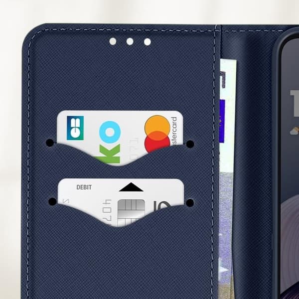 Étui för Motorola Moto G55 Plånbok Läder Saffiano Fancy Blå / Röd