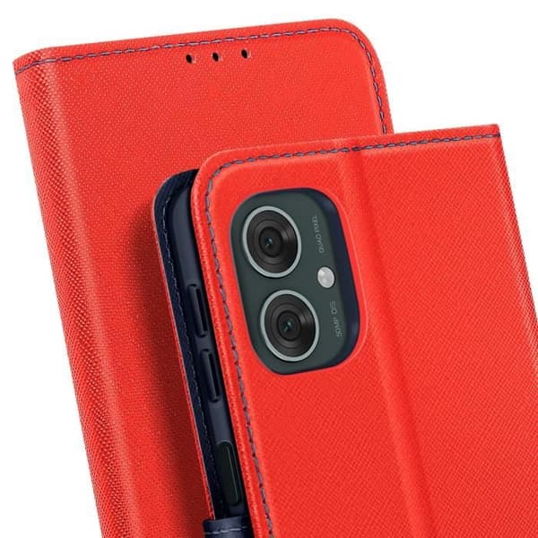 Étui för Motorola Moto G55 Plånbok Läder Saffiano Fancy Blå / Röd