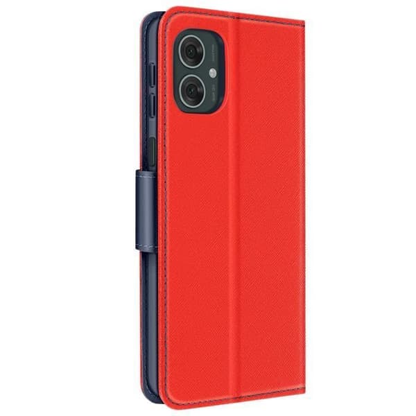 Étui för Motorola Moto G55 Plånbok Läder Saffiano Fancy Blå / Röd
