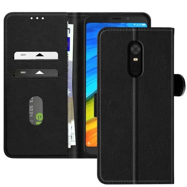 Fodral för Xiaomi Redmi 5 med Plånboksflip och Videostöd svart