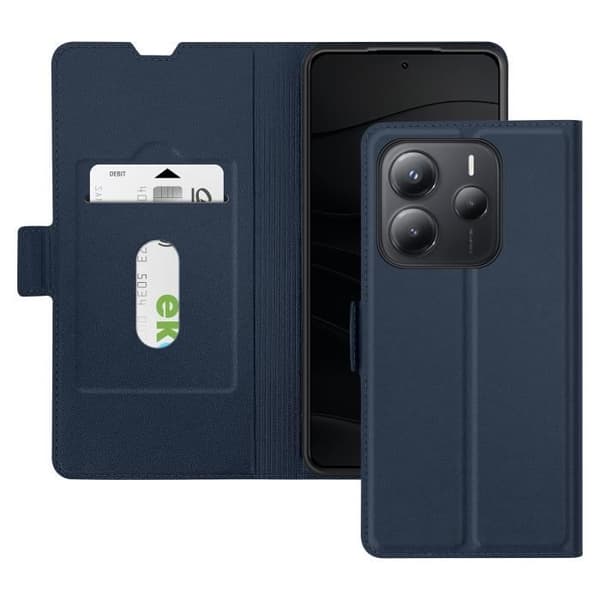 Etui för Redmi Note 14 5G Kortfack Stöd Magnetisk Flik Mörkblå