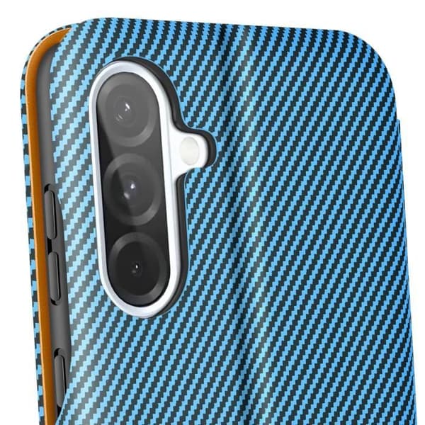 Kolfiberetui för Samsung Galaxy A36 Med RFID-skydd och kortplats Blå
