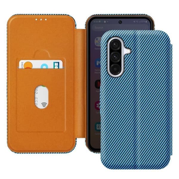 Kolfiberetui för Samsung Galaxy A36 Med RFID-skydd och kortplats Blå