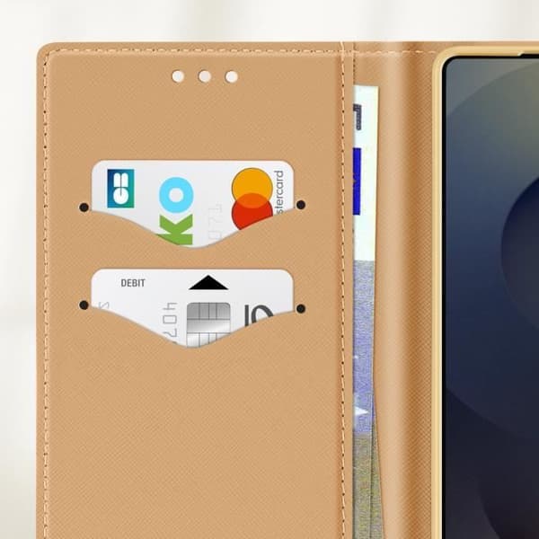 Étui för Samsung Galaxy S25 Ultra Plånbok Läder Saffiano Fancy Svart / Guld