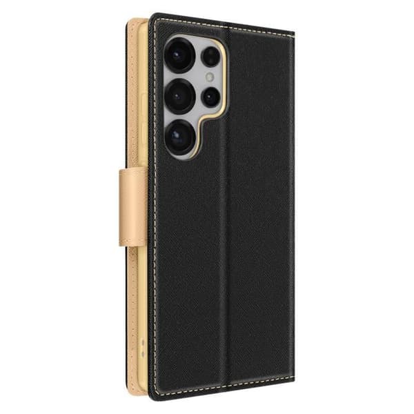 Étui för Samsung Galaxy S25 Ultra Plånbok Läder Saffiano Fancy Svart / Guld
