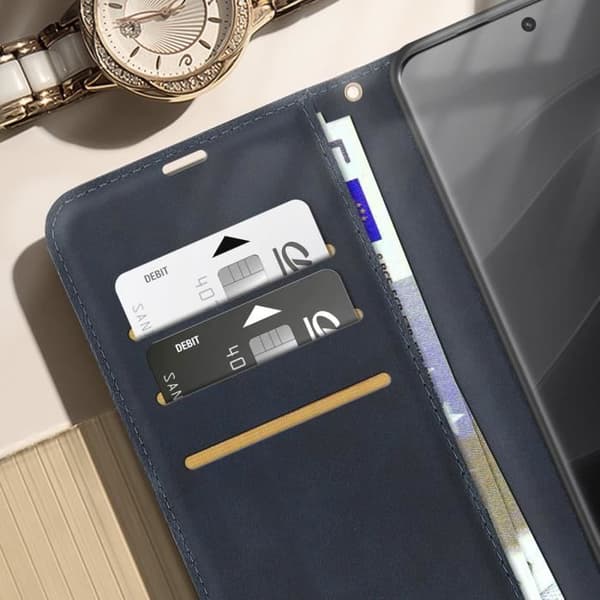 Hus för Redmi Note 14 Pro och 14 Pro Plus Plånbok Med Handledsrem Mörkblå