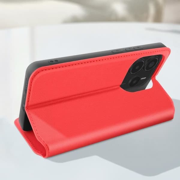 Étui för Xiaomi Redmi Note 14 4G Med Kardfickor och Videostöd Röd