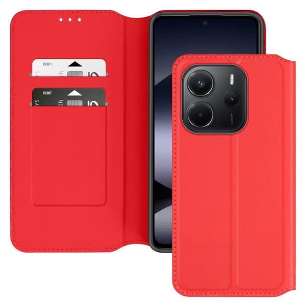 Étui för Xiaomi Redmi Note 14 4G Med Kardfickor och Videostöd Röd
