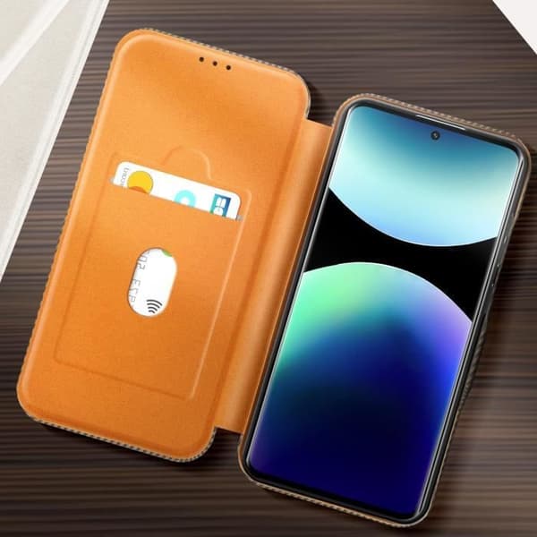 Kolfodral för Redmi Note 14 Pro och 14 Pro Plus med kortfack i brunt