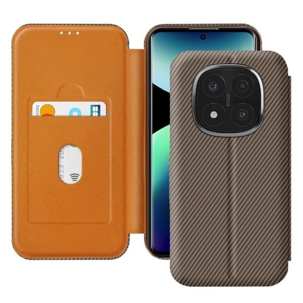 Kolfodral för Redmi Note 14 Pro och 14 Pro Plus med kortfack i brunt