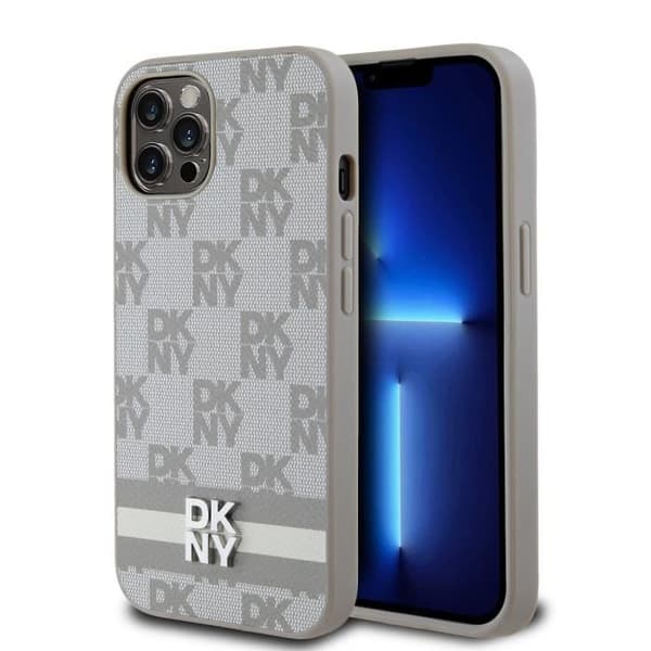 Elegant fodral för iPhone 12 / 12 Pro med rutiga och randiga mönster DKNY Beige
