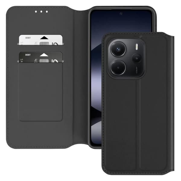 Fodral för Xiaomi Redmi Note 14 4G Klapp med kortfickor och videostöd Svart
