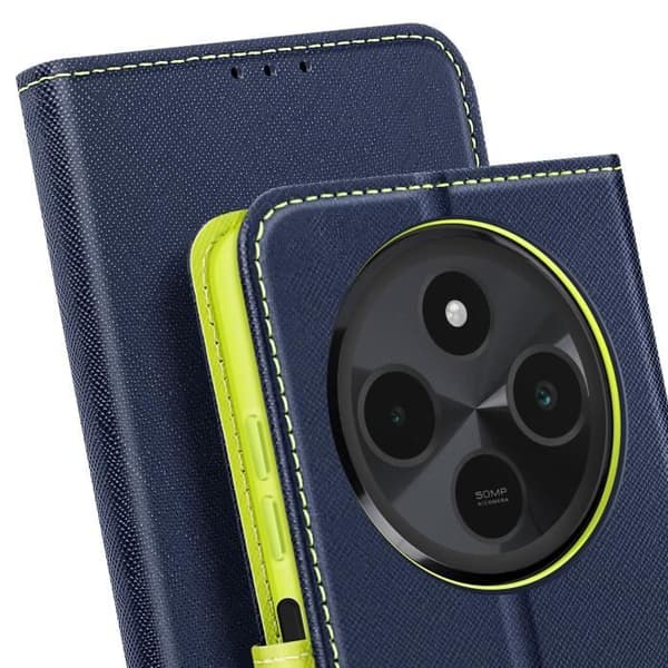 Etui för Xiaomi Redmi 14C Plånbok Läder Saffiano Fancy Mörkblå