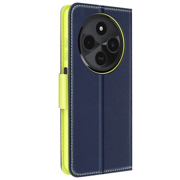 Etui för Xiaomi Redmi 14C Plånbok Läder Saffiano Fancy Mörkblå