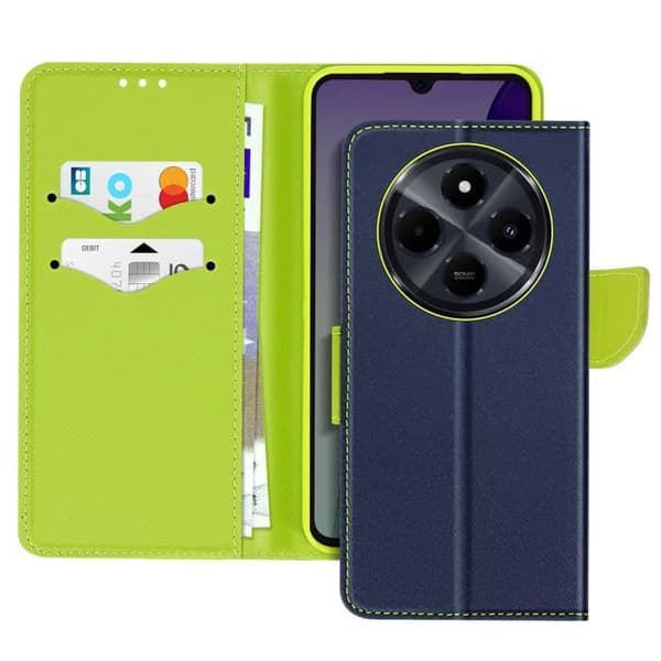 Etui för Xiaomi Redmi 14C Plånbok Läder Saffiano Fancy Mörkblå