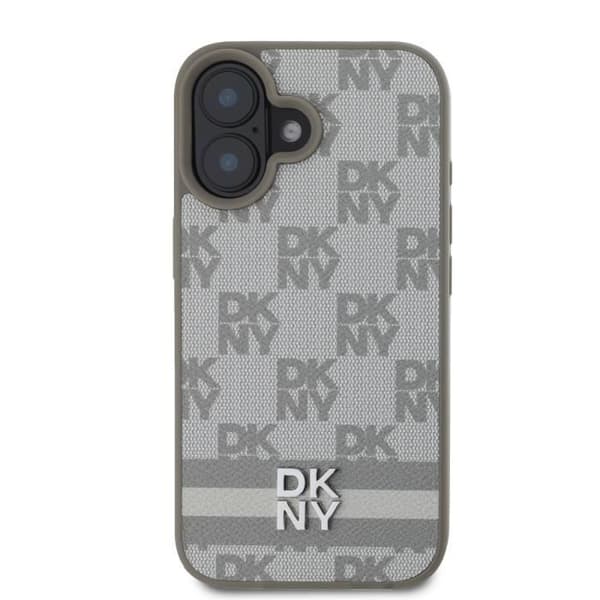 Elegant iPhone 16-fodral med rutiga och randiga mönster DKNY Beige