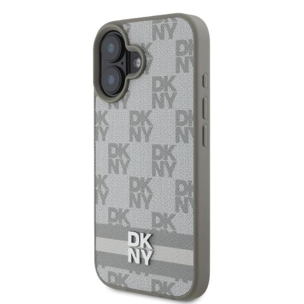 Elegant iPhone 16-fodral med rutiga och randiga mönster DKNY Beige