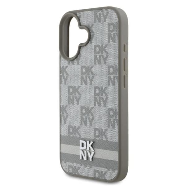 Elegant iPhone 16-fodral med rutiga och randiga mönster DKNY Beige