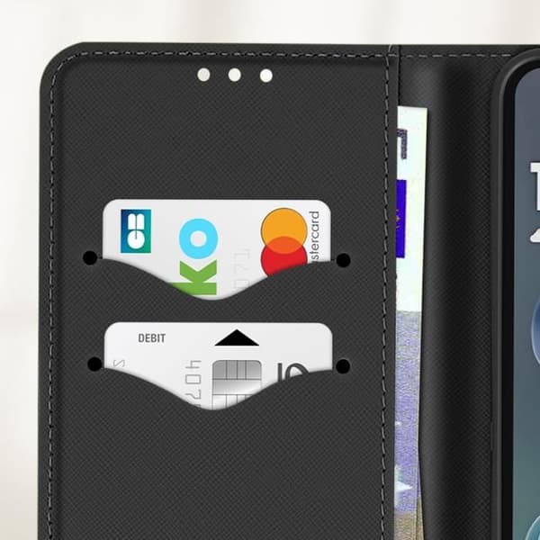 Motorola Moto G35 Plånbok Fodral i Saffiano Läder Fancy Svart