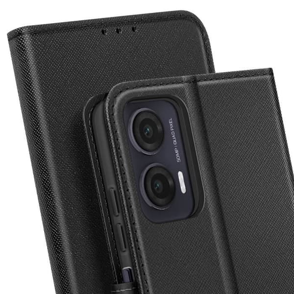Motorola Moto G35 Plånbok Fodral i Saffiano Läder Fancy Svart