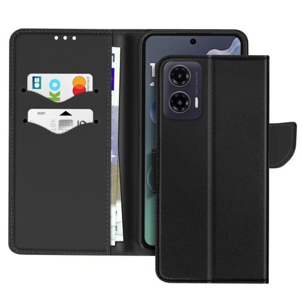 Motorola Moto G35 Plånbok Fodral i Saffiano Läder Fancy Svart