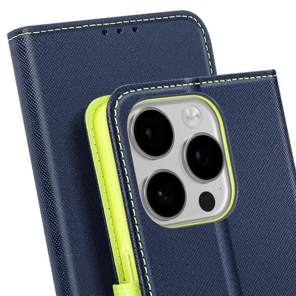Étui för iPhone 16 Pro Plånbok Saffianoläder Fancy Mörkblå