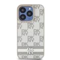 Miniatyrbild 3 av 4: Elegant iPhone 14 Pro-skal med rutigt och randigt mönster DKNY beige