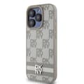 Miniatyrbild 4 av 4: Elegant iPhone 14 Pro-skal med rutigt och randigt mönster DKNY beige