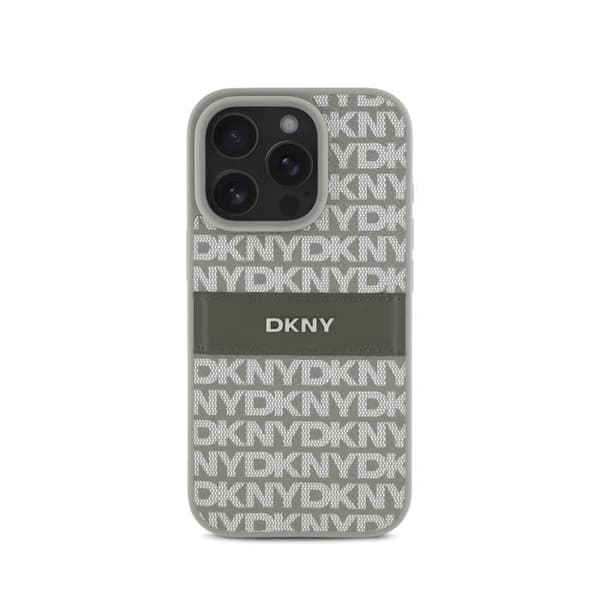 Coque för iPhone 16 Pro Max Repeat Pattern Tonal Stripe med Metalliserad Logo DKNY Beige