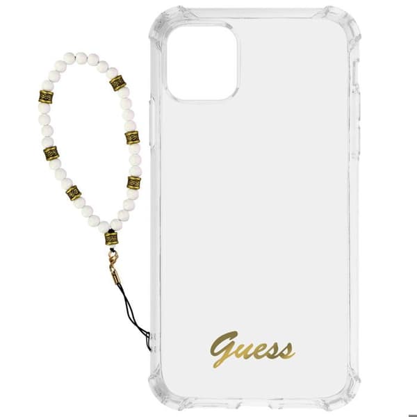 iPhone 12 och 12 Pro Stötsäkert fodral Transparent Jewel Pearl Armband White Guess