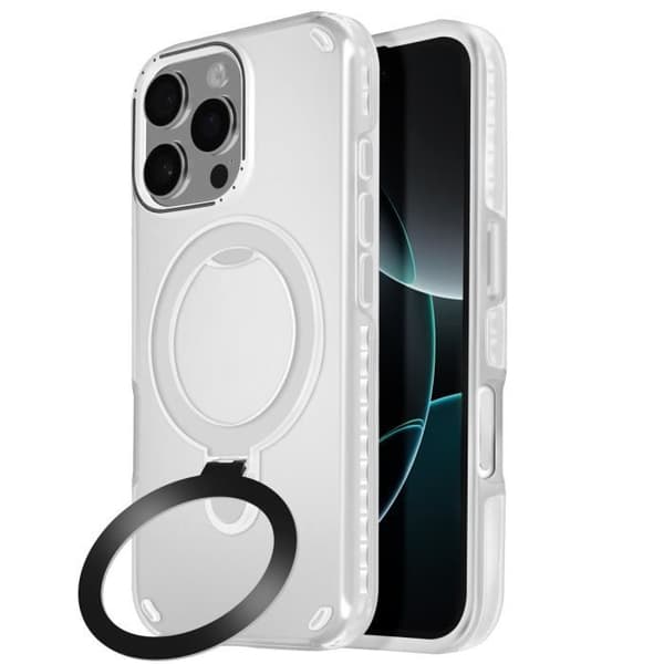 Coque MagSafe för iPhone 16 Pro Stöttålig med Fällbart Stöd Vit