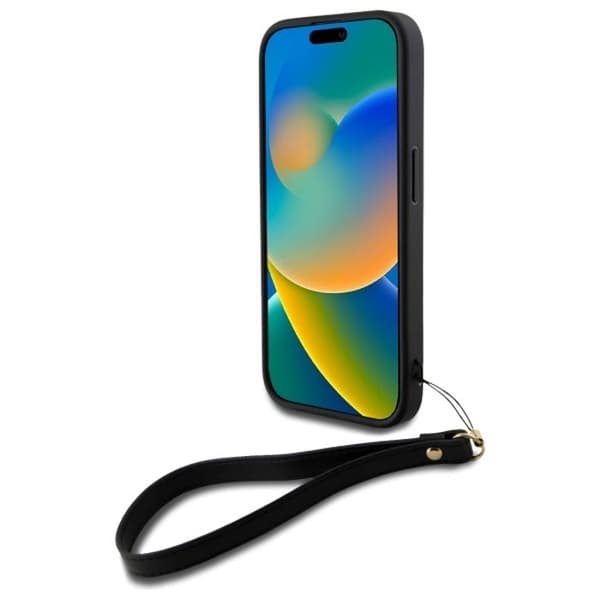 Coque pour iPhone 16 - DKNY Hardcase Wrist Strap Stock Logo (DKHCP16SPBSBSWSK) - Svart