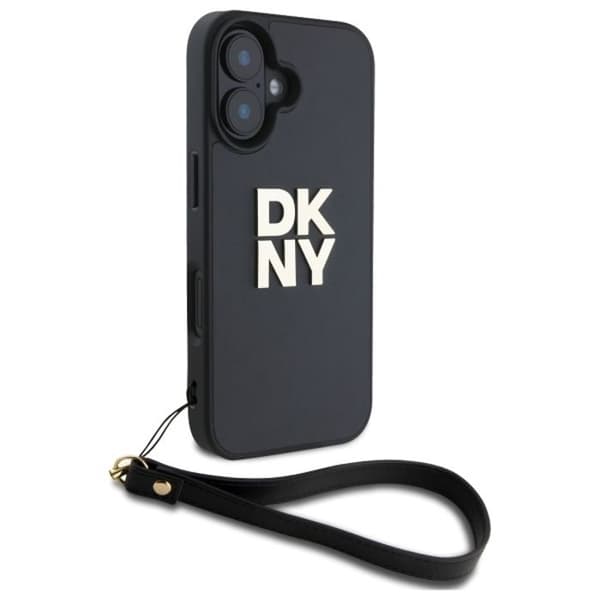 Coque pour iPhone 16 - DKNY Hardcase Wrist Strap Stock Logo (DKHCP16SPBSBSWSK) - Svart