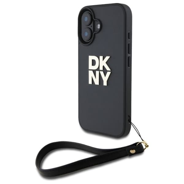 Coque pour iPhone 16 - DKNY Hardcase Wrist Strap Stock Logo (DKHCP16SPBSBSWSK) - Svart