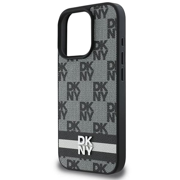 Coque för iPhone 16 Pro Max - Hårt läderfodral från DKNY med rutigt och randigt tryck (DKHCP16XPCPTSSK) - Svart