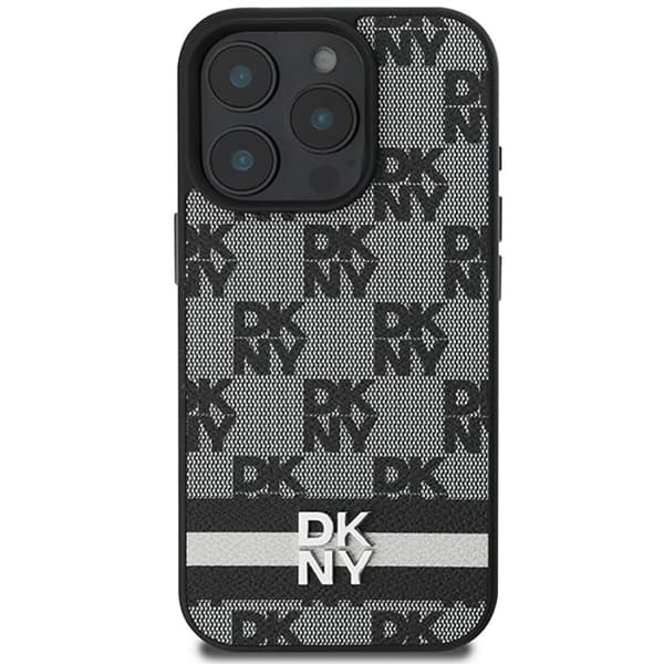 Coque för iPhone 16 Pro Max - Hårt läderfodral från DKNY med rutigt och randigt tryck (DKHCP16XPCPTSSK) - Svart
