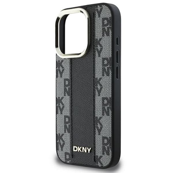 IPhone 16 Pro-fodral - DKNY läder hårdskal rutmönster Magsafe (DKHMP16LPCPVSLK) - Noir