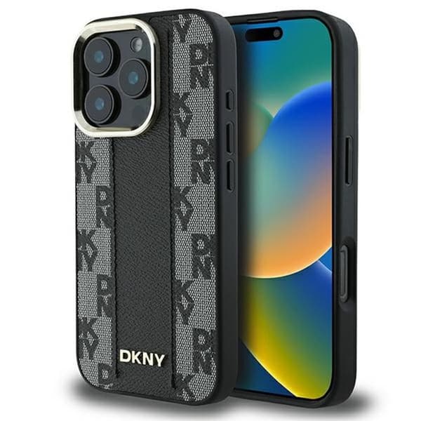 IPhone 16 Pro-fodral - DKNY läder hårdskal rutmönster Magsafe (DKHMP16LPCPVSLK) - Noir