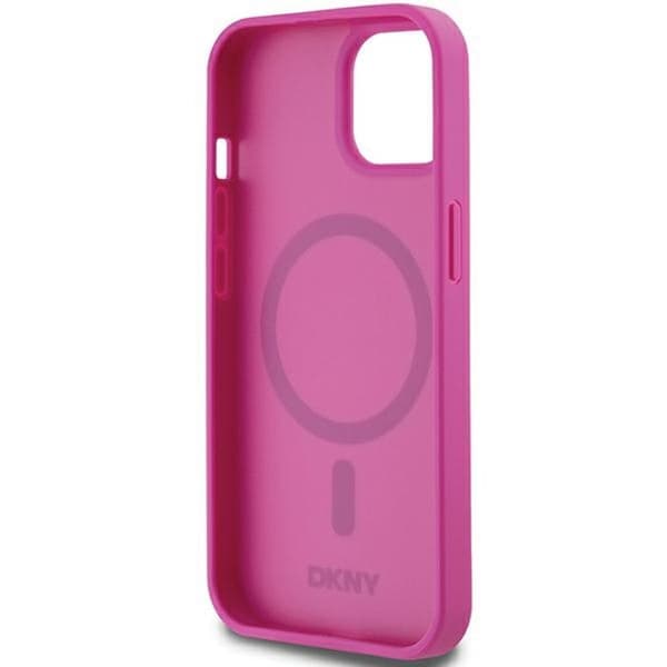 iPhone 15-fodral - DKNY Lädermönster Metallogo MagSafe (DKHMP15SPSHRPSP) - Rosa
