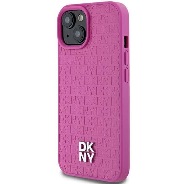 iPhone 15-fodral - DKNY Lädermönster Metallogo MagSafe (DKHMP15SPSHRPSP) - Rosa