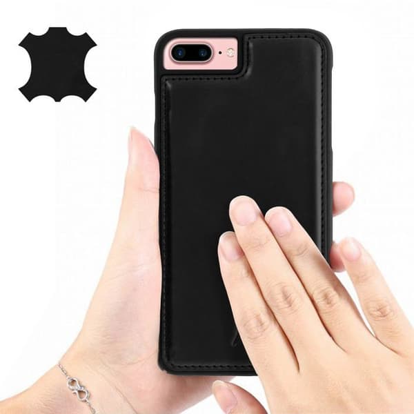 Coque iPhone 8+, 7+, 6+, 6S+ Hård Skydd Äkta Läder Akashi Svart