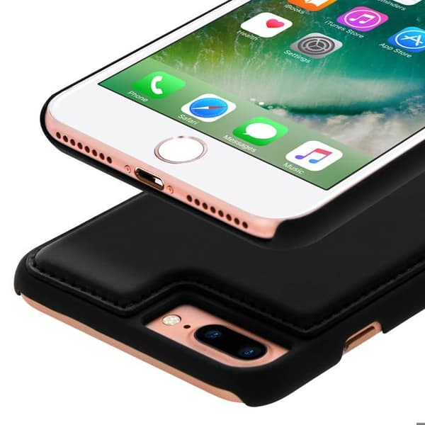 Coque iPhone 8+, 7+, 6+, 6S+ Hård Skydd Äkta Läder Akashi Svart
